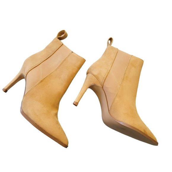 Mustard Tan Suede Heeled Bootie Ankle Boot Pointed Toe Size 5 JJ3320 - Picture 5 of 10